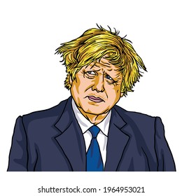 Boris Johnson, UK Prime Minister, Cartoon Caricature Vector Illustration Drawing. London UK, 29 April 2021 