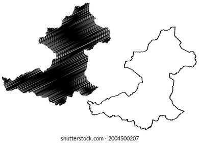 Borken district (Federal Republic of Germany, State of North Rhine-Westphalia, NRW, Munster region) map vector illustration, scribble sketch Borken map