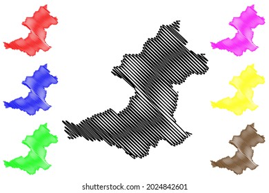 Borken district (Federal Republic of Germany, State of North Rhine-Westphalia, NRW, Munster region) map vector illustration, scribble sketch Borken map