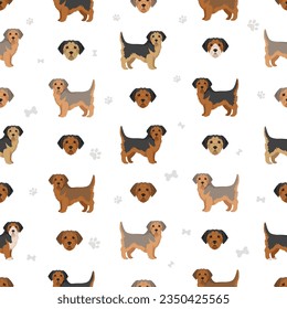 Borkie seamless pattern. Beagle Yorkshire terrier mix. Different coat colors set.  Vector illustration
