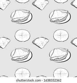 Borlengo seamless pattern greyscale drawing. Useable for wallpaper or any sized decoration. Handdrawn Vector Illustration