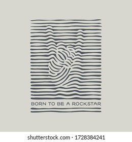 Born to be a rockstar rock gesture t-shirt design. Creative volume line art with quote. Vector illustration.