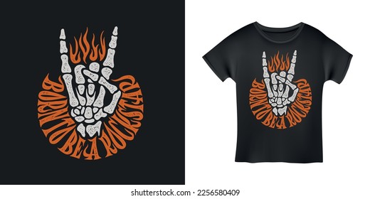 Born to be a rockstar rock gesture t-shirt design typography. Creative hand drawn rock related art with quote. Vector vintage illustration.