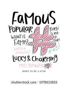 Born to be a star concept with pink diamond sign design for fashion graphics, t shirt prints etc