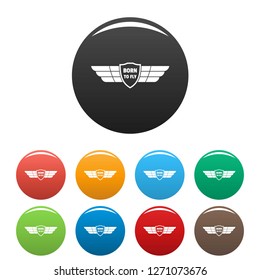 Born to fly wings icons set 9 color vector isolated on white for any design