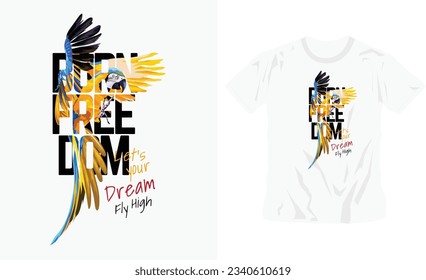 born freedom typography on macaw parrot illustration