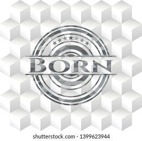 Born grey emblem with geometric cube white background