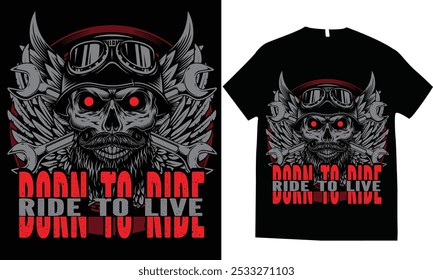 Born to ride, ride to live motor skull wings tshirt design