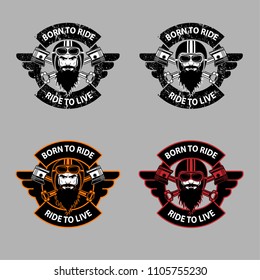 Born to ride ride to live motorcycle emblem set.