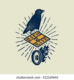 born to ride raven biker print.