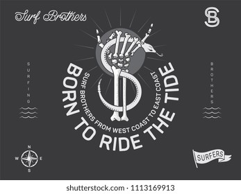 Born to ride the tide is a vector illustration design set about surfing and brotherhood