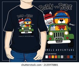 born to ride, vector animal safari cartoon illustration design graphic for print