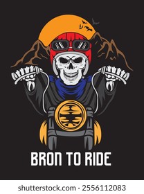 Born to ride vintage art skull rider vector for tshirt