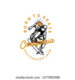 born to skate, skateboard crew t shirt design illustration vintage retro