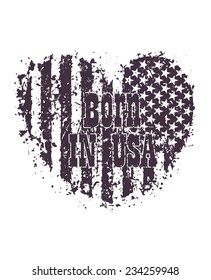 Born in usa grunge heart blue vector illustration, eps10, easy to edit