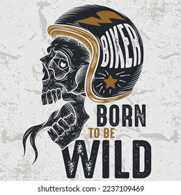 Born yo be Wild Skull Wearing Winged Helmet Vector Emblem Motorcycle Logo