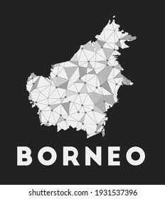 Borneo - communication network map of island. Borneo trendy geometric design on dark background. Technology, internet, network, telecommunication concept. Vector illustration.