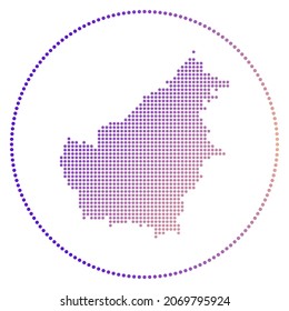 Borneo digital badge. Dotted style map of Borneo in circle. Tech icon of the island with gradiented dots. Vibrant vector illustration.