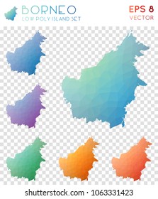 Borneo geometric polygonal mosaic style island maps collection. Juicy low poly style, modern design for infographics or presentation.