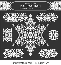 Borneo Kalimantan Dayak Floral Ornament Vector Design Set