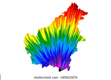 Borneo - map is designed rainbow abstract colorful pattern, Pulau Borneo (Kalimantan) map made of color explosion,