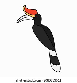 Borneo Rhinoceros Hornbill Beatiful Bird The Simple Flat Design