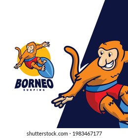 Borneo Surfing Character Mascot cartoon logo