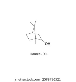 Borneol, (±)- skeletal structure. Terpenoid compound schematic illustration. Simple diagram, chemical formula.