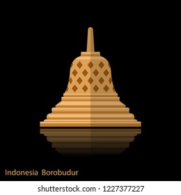Borobudur ancient temple. Indonesia landmark icon with with reflection