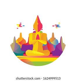 Borobudur Indonesia Colourful Flat Vector
