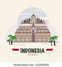 Borobudur. indonesia landmark. asean set - vector illustration