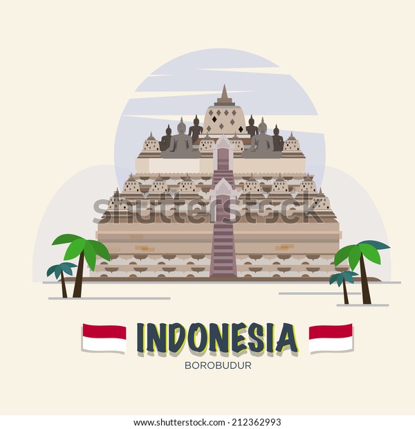 Borobudur Indonesia Landmark Asean Set Vector Stock Vector (Royalty ...