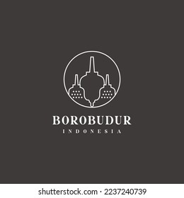 Borobudur Stone Temple Indonesian Heritage Line Art Logo Design Icon Vector Template 