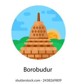Un diseño de icono redondeado plano de templo borobudur