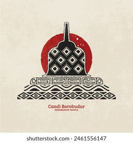 Borobudur Tempel Illustration Icon Design Hand gezeichnete Vintage Grunge geometrisch.