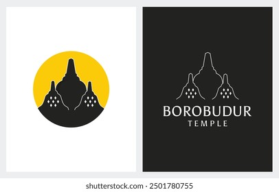 Borobudur Temple Indonesia Stupa Silhouette Logo Design Illustration