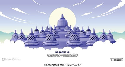 Borobudur Temple Vector Illustration. Tour and Travel Graphic design for banners and flyer