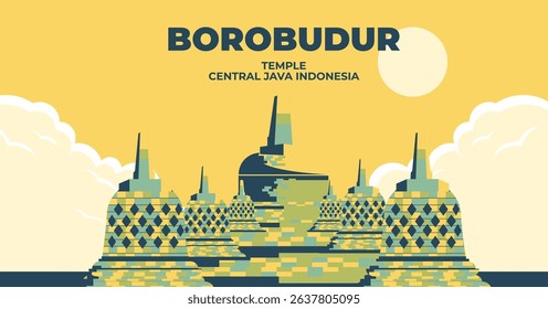 Borobudur travel background flat illustration