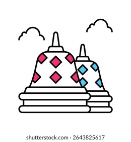 Borobudur Vector Icono de estilo de ilustración de contorno lleno