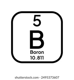 Boron, B, chemical periodic element icon. The chemical element of the periodic table. Sign with atomic number. Boron element