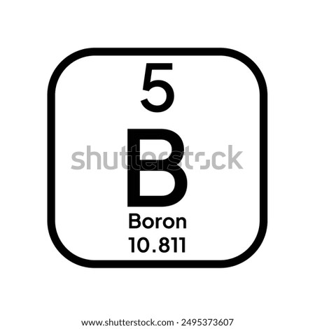 Boron, B, chemical periodic element icon. The chemical element of the periodic table. Sign with atomic number. Boron element
