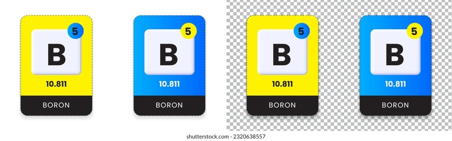 Boron B element in Periodic table with atomic number and mass. Chemistry infographic and print vector illustration. Can be used as sticker, chart, card and label template. 