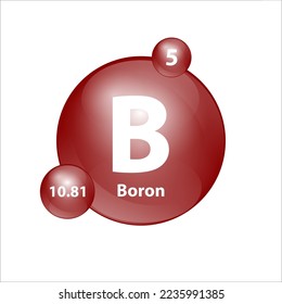 Boron (B) Estructura de iconos elemento químico forma redonda círculo marrón fácilmente. Vector de ilustración 3D. Elemento químico de la tabla periódica Signo con número atómico. Estudio en ciencia para la educación. 