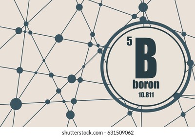 Boron chemical element. Sign with atomic number and atomic weight. Chemical element of periodic table. Molecule And Communication Background. Connected lines with dots.