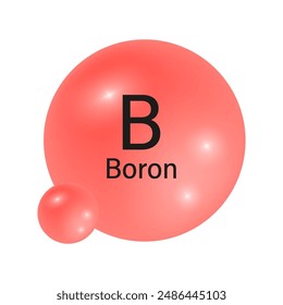 Boron element icon. Red spherical symbol. Vector chemical illustration. B atomic structure.