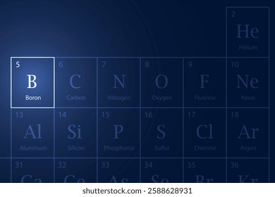 Boron highlighted element in periodic table with glowing effect