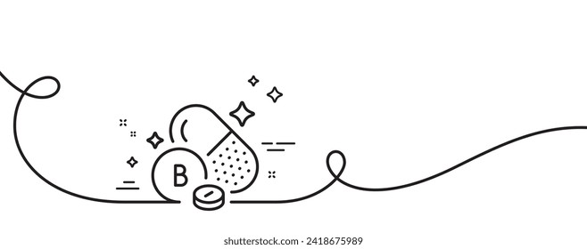 Boron mineral line icon. Continuous one line with curl. Chemical element B sign. Biotin capsule or pill symbol. Boron mineral single outline ribbon. Loop curve pattern. Vector