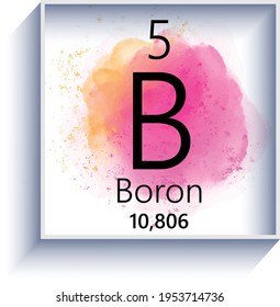 Boron periodic table element icon on white background, watercolor style vector illustration
