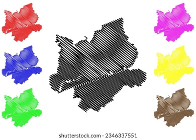 Borough and unitary authority area of Warrington (United Kingdom of Great Britain and Northern Ireland, ceremonial county Cheshire, England) map vector illustration, scribble sketch map