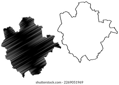 Borough and unitary authority of Bedford (United Kingdom of Great Britain and Northern Ireland, ceremonial county Bedfordshire, Beds, England) map vector illustration, scribble sketch map